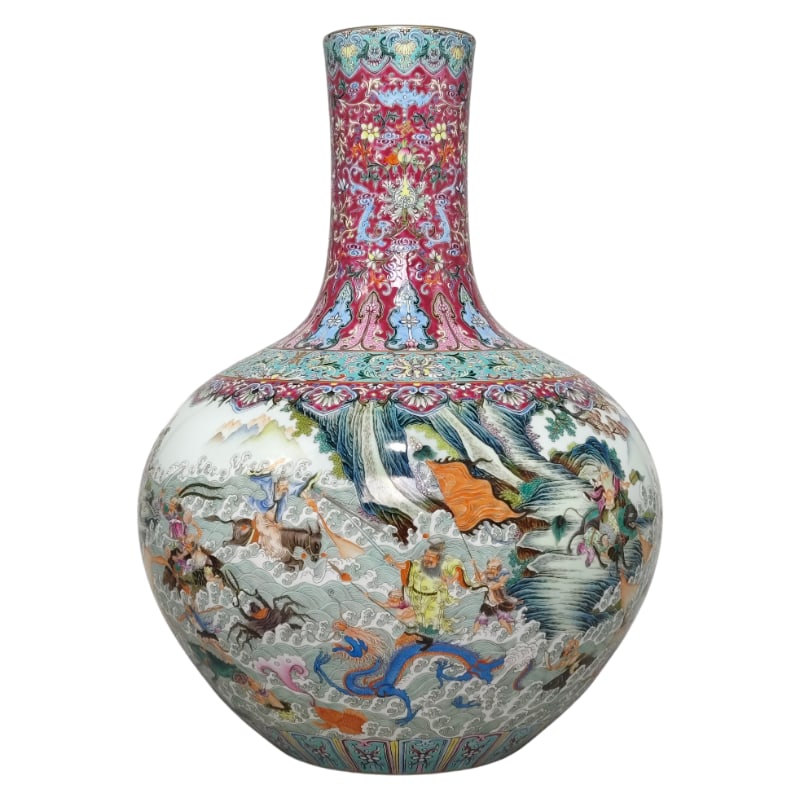 FAMILLE ROSE ROUGE PATTERN CELESTIAL GLOBE VASE: 52 meters high