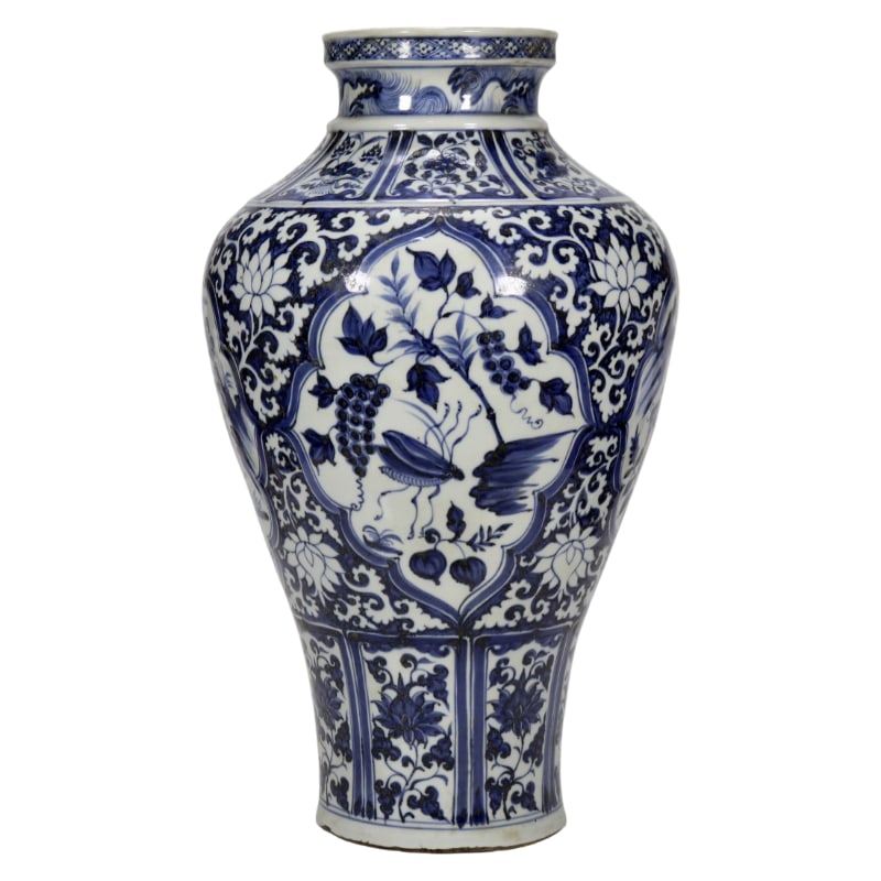 BLUE AND WHITE PLUM VASE: Height 45.3 cm