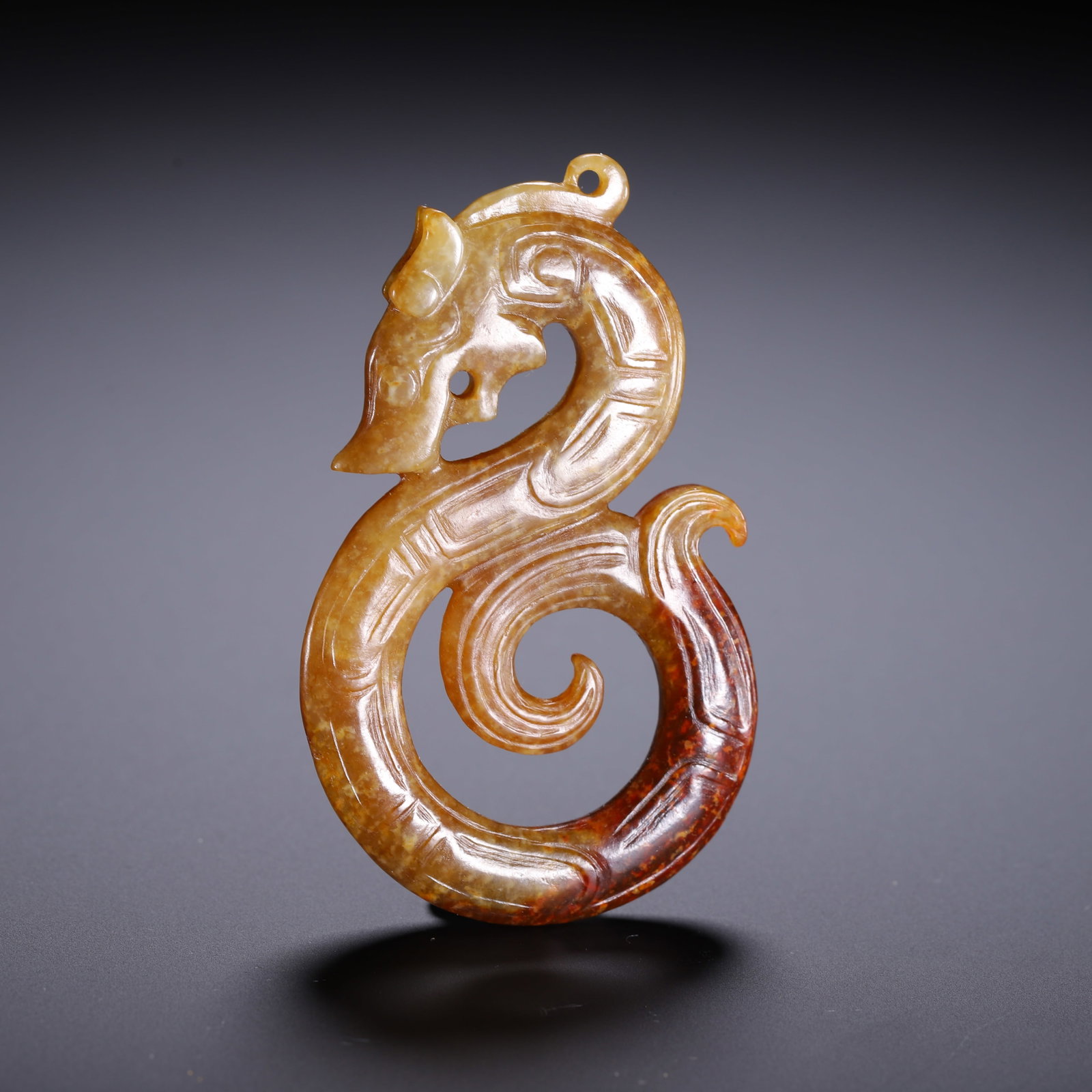 HETIAN DRAGON PATTERN PENDANT: 6.6 4.1