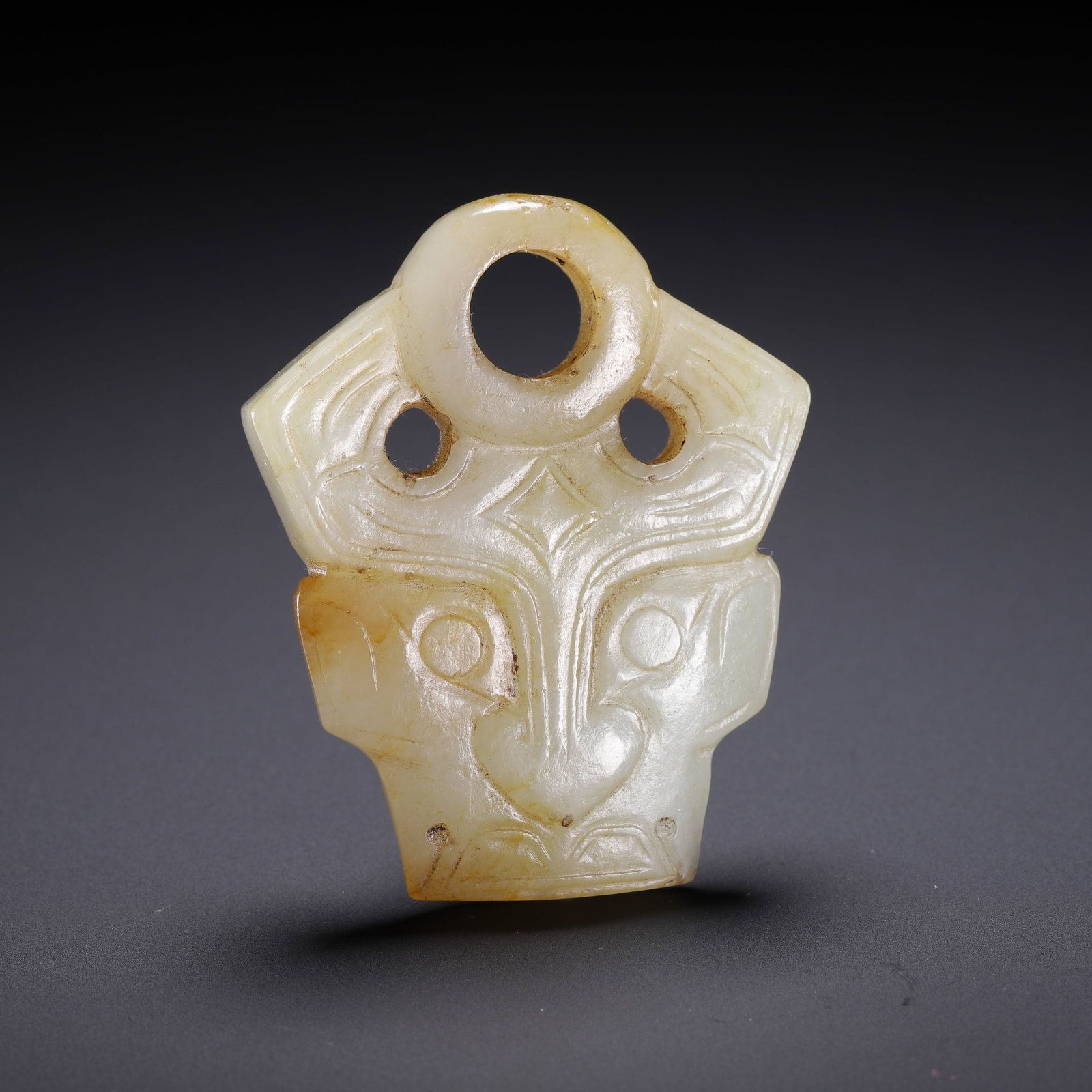 HETIAN YELLOW JADE TAOTIE PATTERN PENDANT: 5.5 5