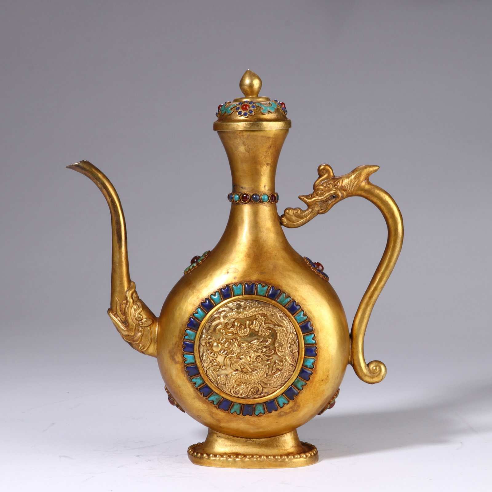 GILDED BRONZE EWER: Height 25cm, Width 20.5cm