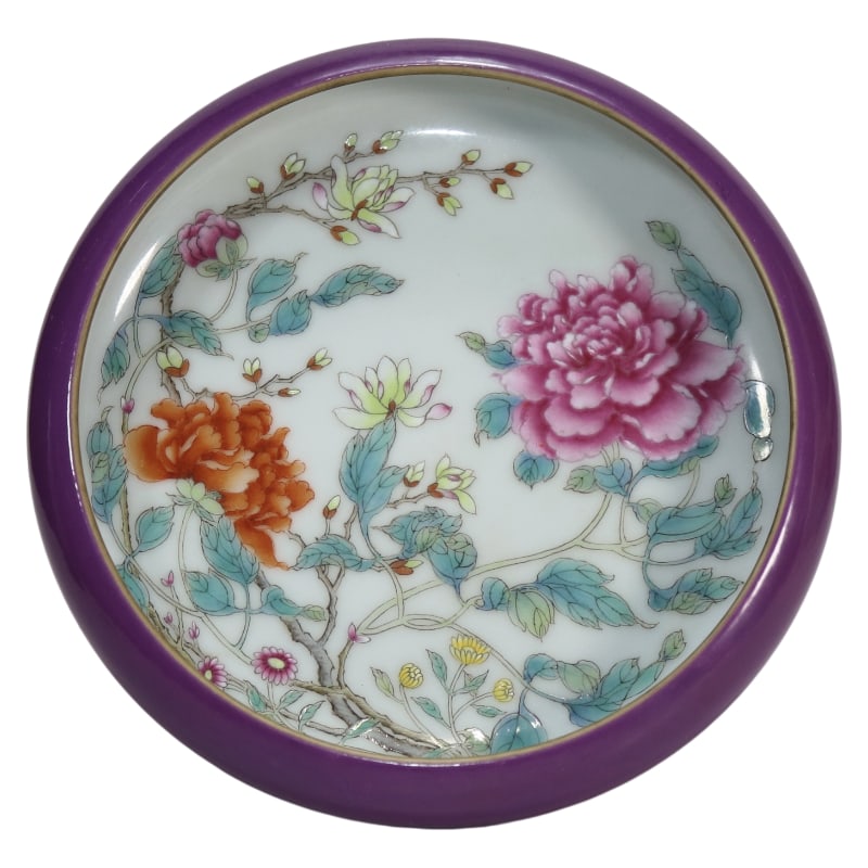 EGGPLANT SKIN WITH FLORAL PATTERN PAINTED INSIDE, WASHED (1 of 6)