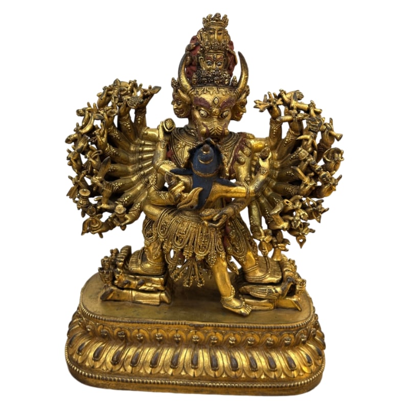 GILT BRONZE VAJRABHAIRAVA COUPLE STATUE: 25 cm tall