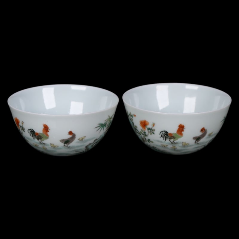 A PAIR OF DOUCAI CHICKEN CUPS FROM THE YONGZHENG PERIOD OF THE QING DYNASTY (1 of 9)