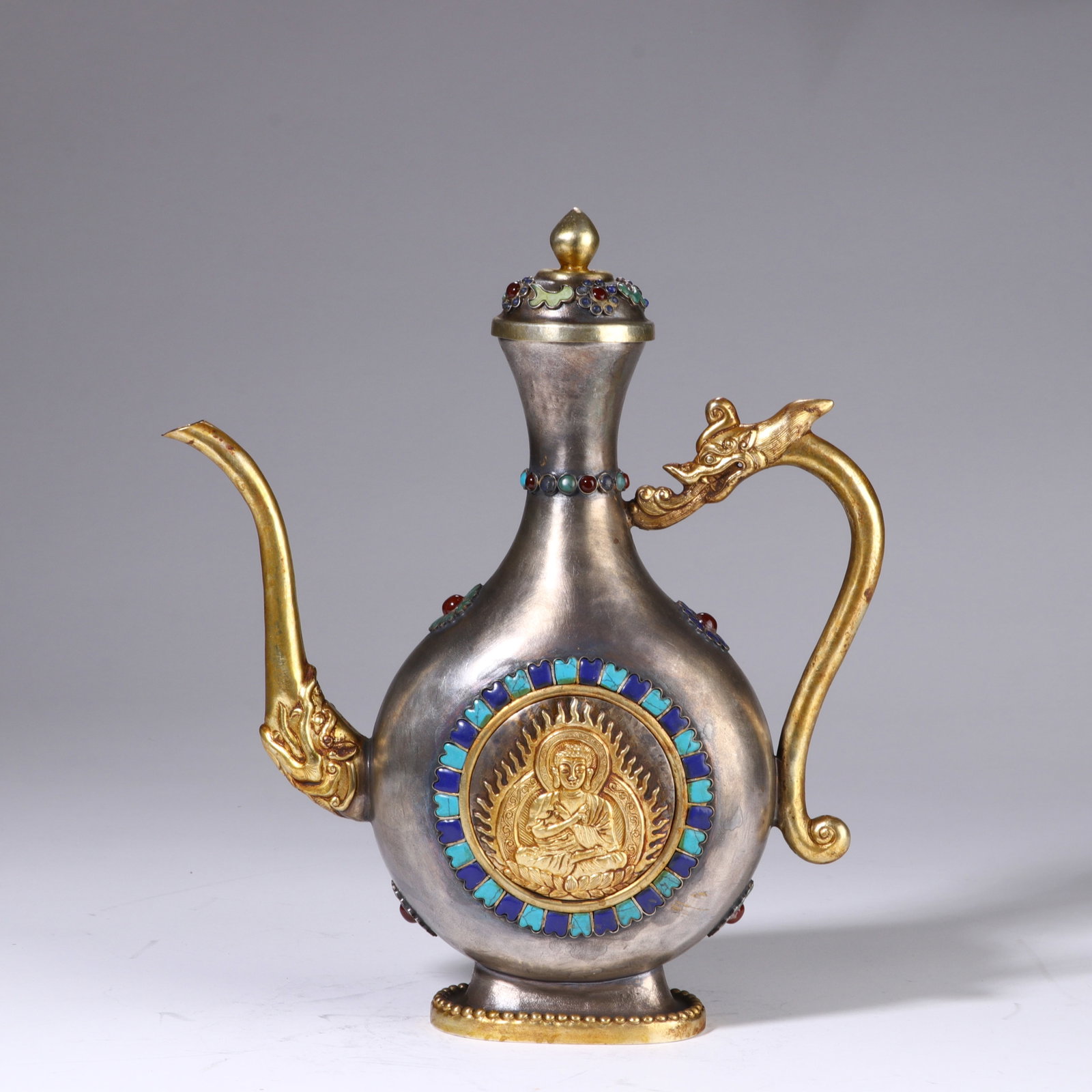 GILDED BRONZE EWER: Height 25cm, Width 20.5cm