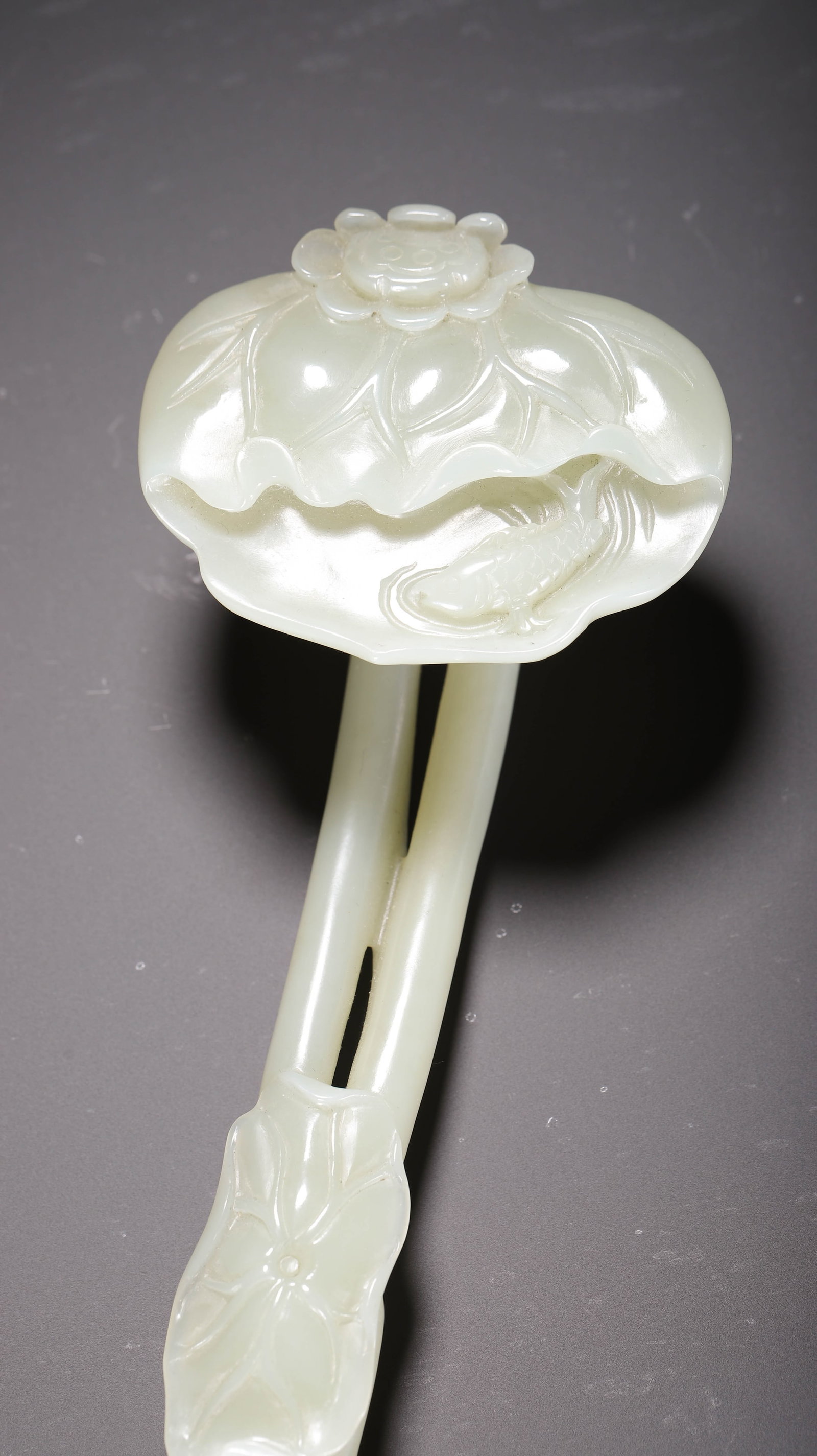 HETIAN WHITE JADE LOTUS PATTERN RUYI - 4