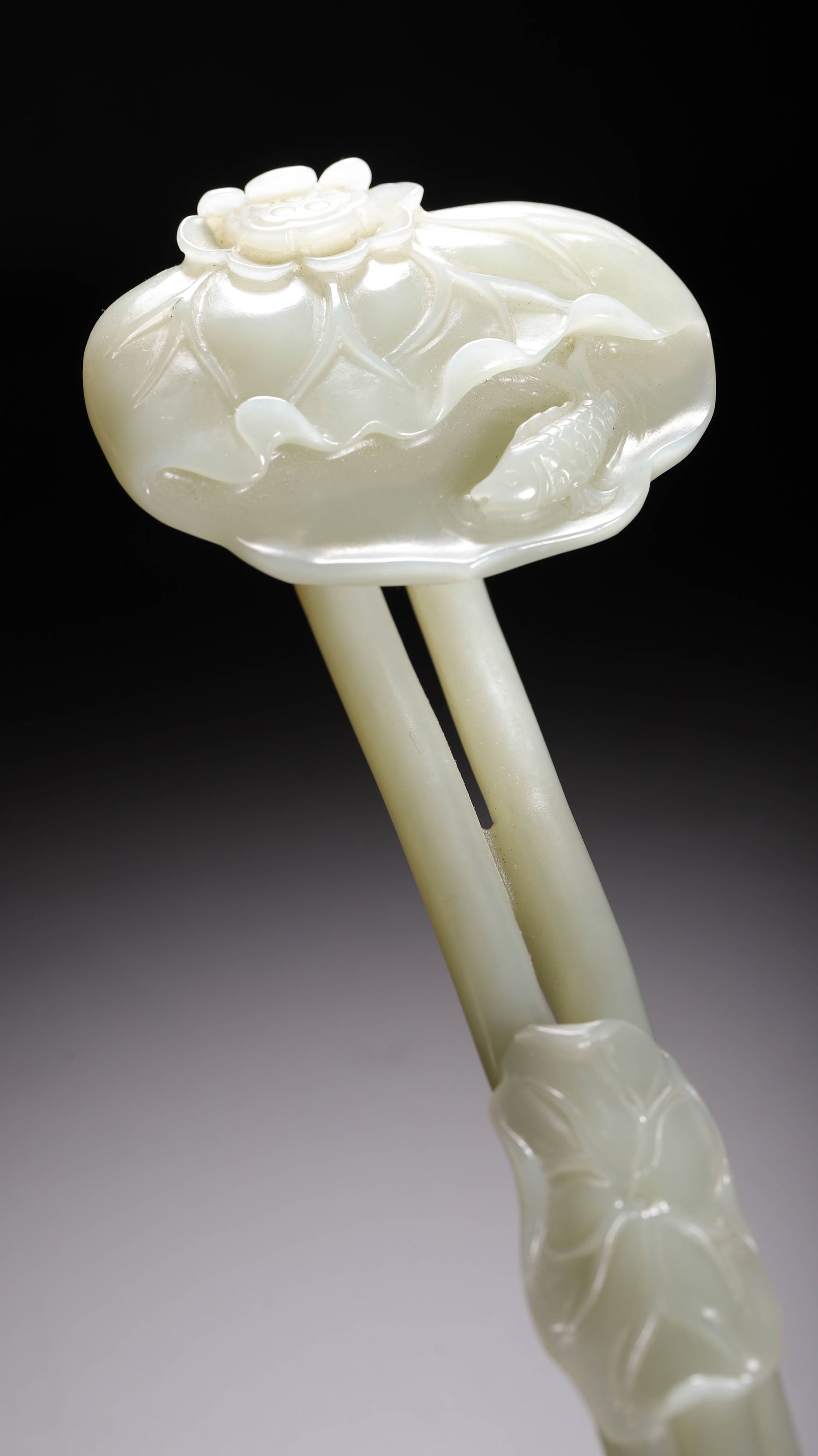 HETIAN WHITE JADE LOTUS PATTERN RUYI - 9