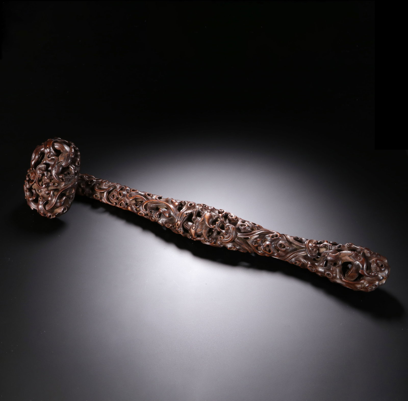 PURPLE SANDALWOOD DRAGON AND PHOENIX PATTERN RUYI: 40cm long