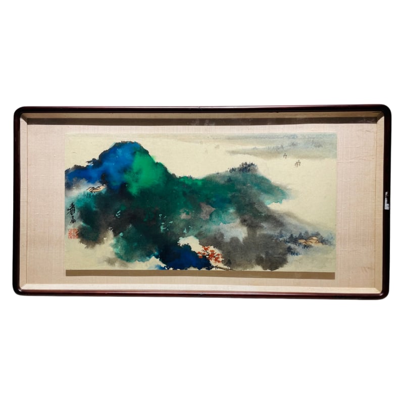 ZHANGDAQIAN:MASTERPIECEINSPLASHED-COLORSTYLE张大千: The painting itself measures 67 x 34 cm, and the frame measures 92 x 47 cm.