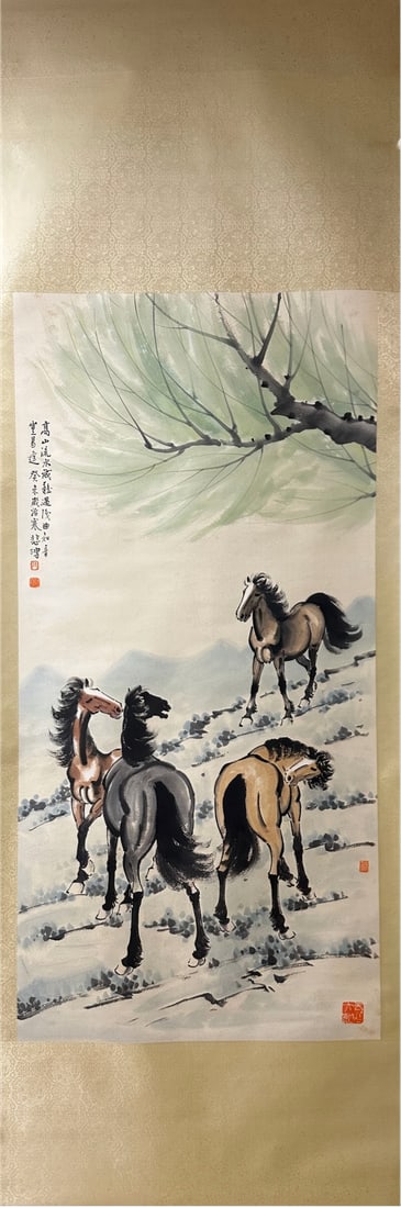 XUBEIHONG徐悲鸿: The painting's dimensions are 139.5 x 67.8 cm.
