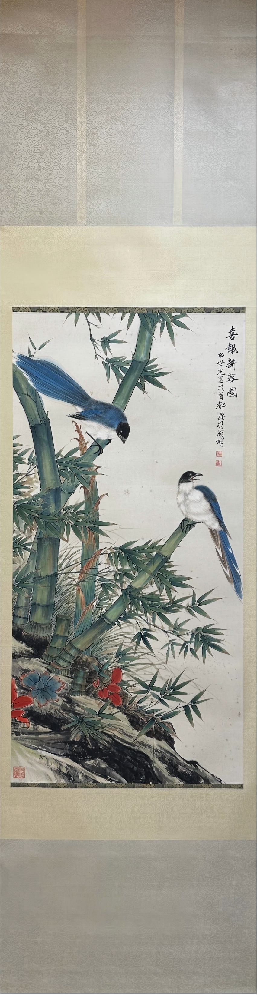TIANSHIGUANG:GLADTIDINGSOFSPRING田世光: The size of the painting is 110X54 cm.