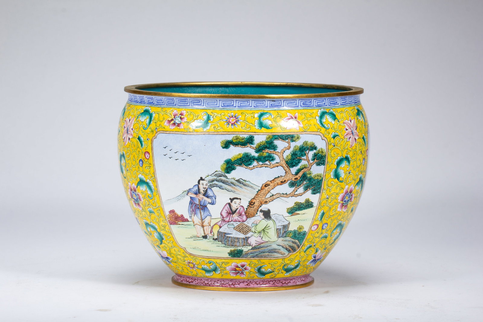 GILDED BRONZE PAINTED ENAMEL JAR: 15 High