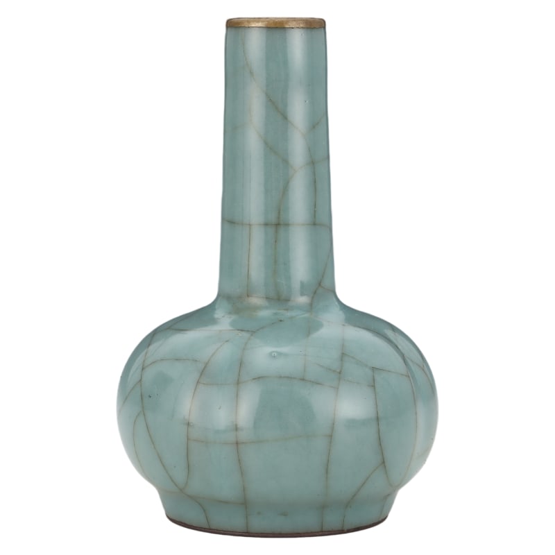 SONG DYNASTY OFFICIAL KILN CELADON-GLAZED MELON-SHAPED LONG-NECKED VASE (1 of 8)