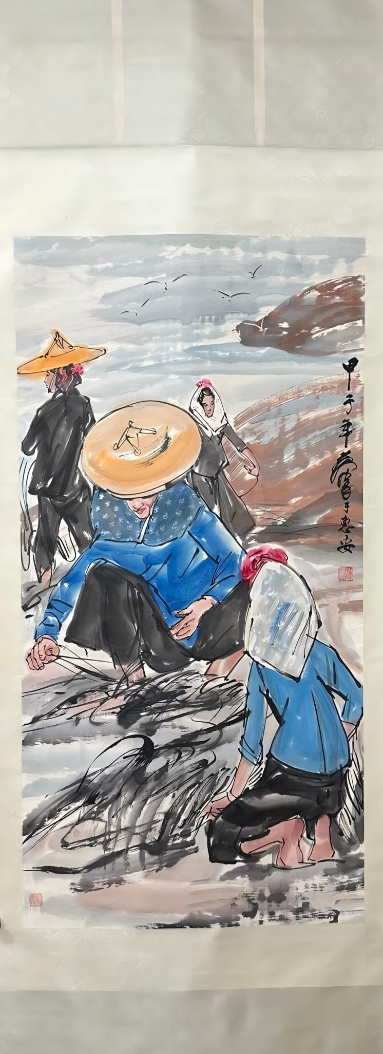 HUANGZHOU:LABORSCENE，黄胄: Size: 69X138cm