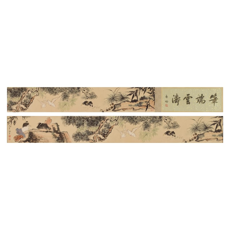 PANTIANSHOU:FLOWERSANDBIRDS"(HANDSCROLLONPAPER)潘天寿: Size: 300X27cm