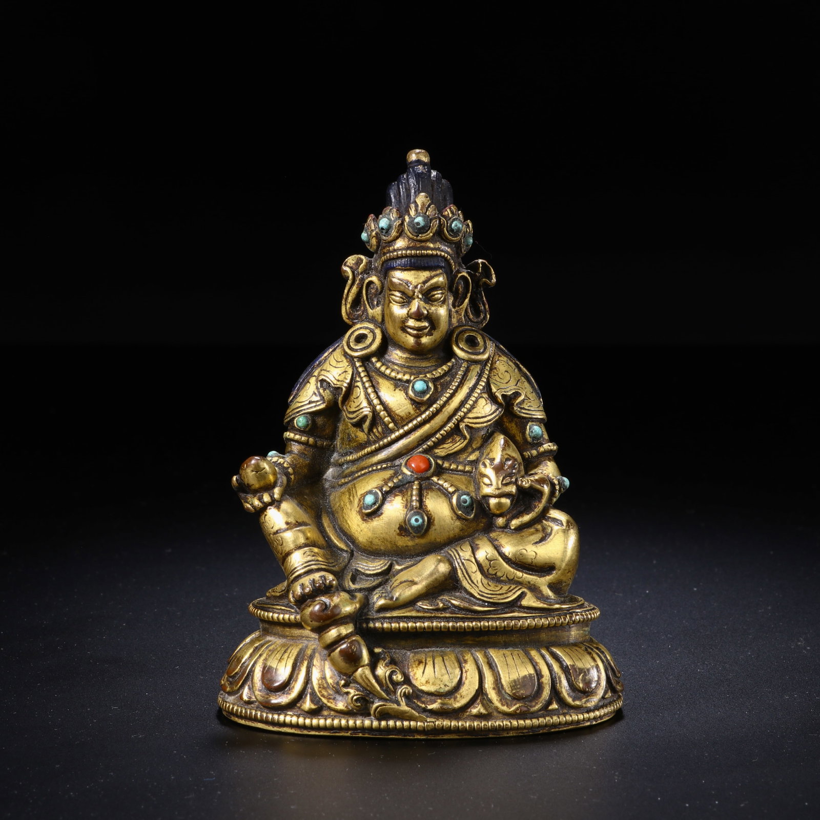 GILDED BRONZE GOD OF WEALTH: Height 8.9cm, Width 6.6cm