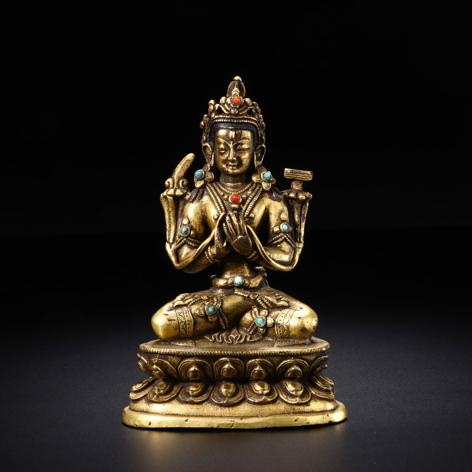 GILDED BRONZE BUDDHA STATUE: Height 9.4cm, Width 6.2cm