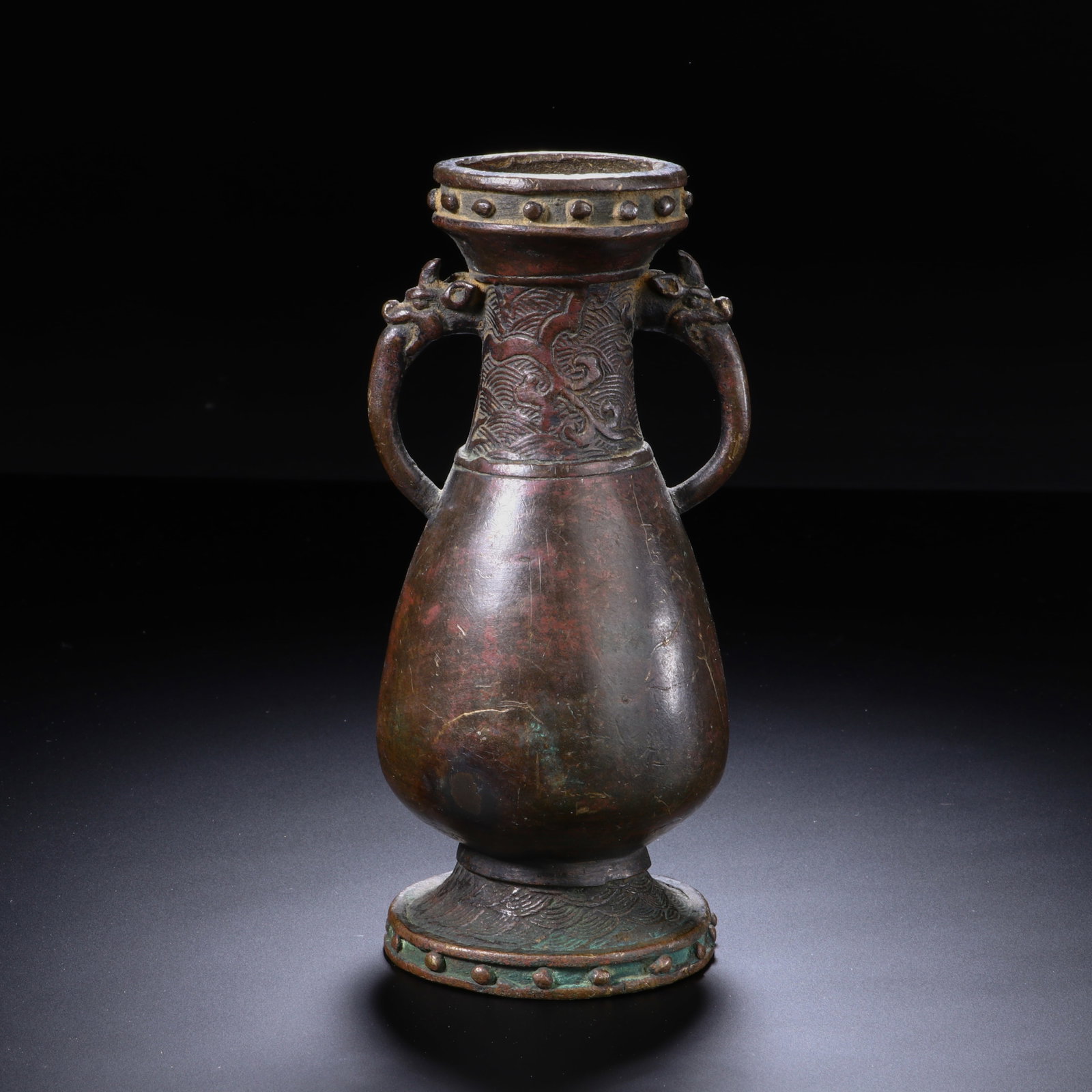 COPPER DOUBLE-EARED BOTTLE: Height 15.3cm, Width 7.5cm