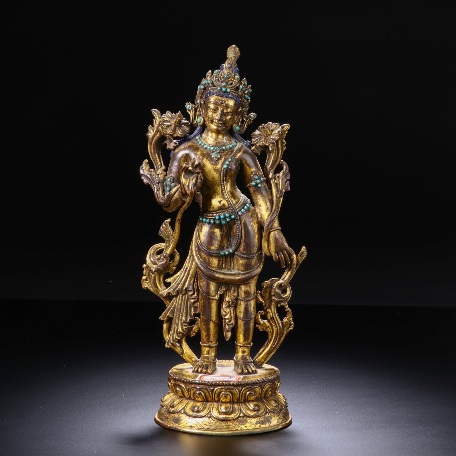 GILDED BRONZE BUDDHA STATUE: Height 24cm, Width 10.5cm