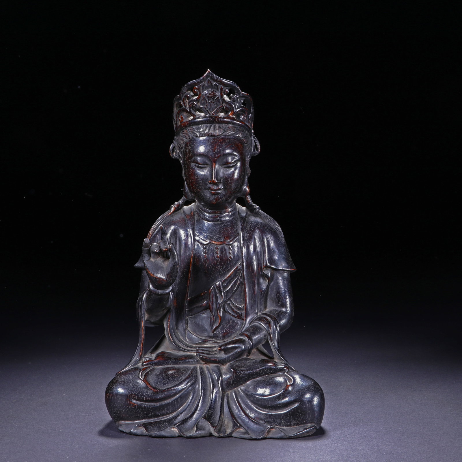 ROSEWOOD GUANYIN STATUE: Height 22cm, Width 13.5cm