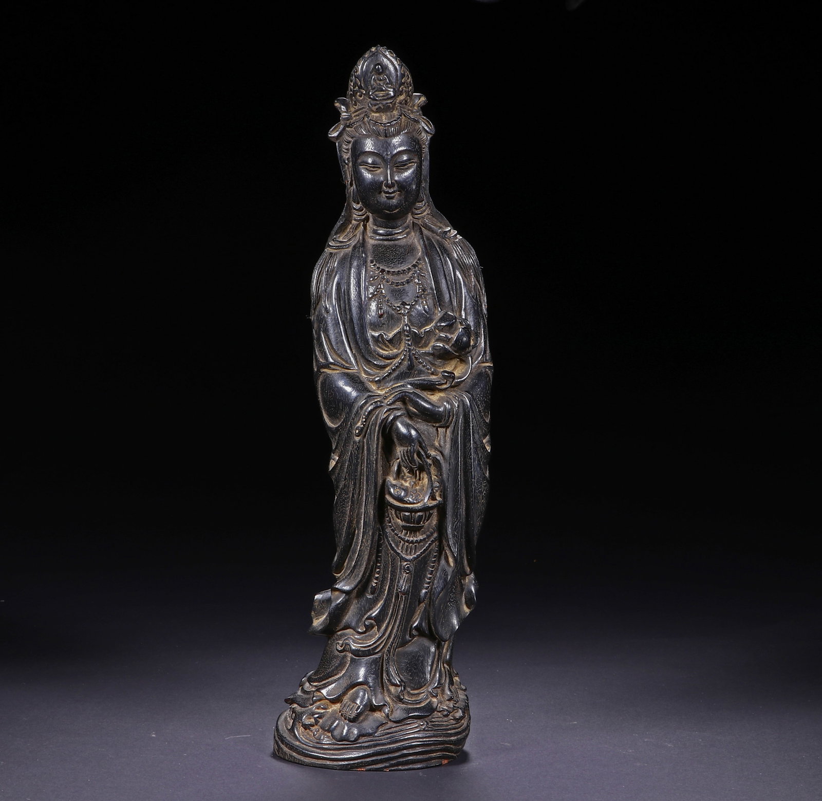 ROSEWOOD GUANYIN STATUE: Height 28.5cm Width 8cm