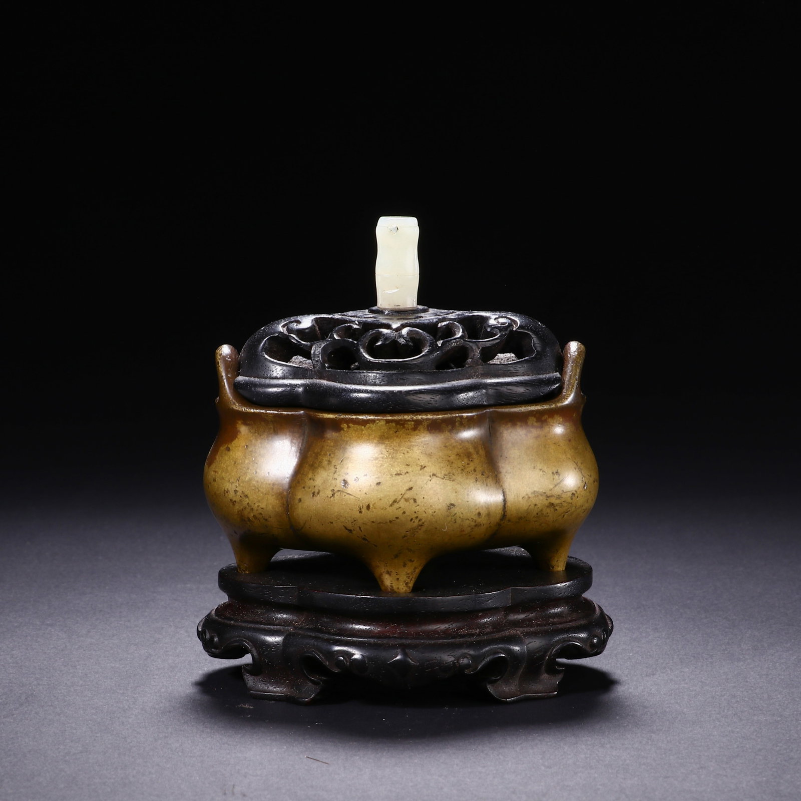 GILT BRONZE BEGONIA-SHAPED INCENSE BURNER (1 of 8)