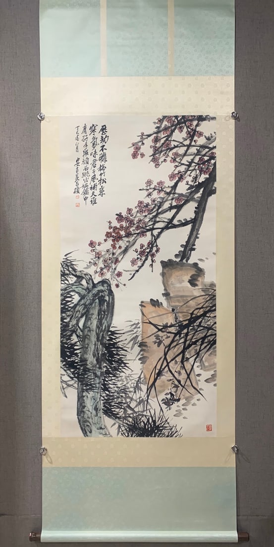 WUCHANGSHUO:PLUM,BAMBOO,ANDPINE:ENDURINGTHROUGHTRIBULATION吴昌硕: Size 137x67cm