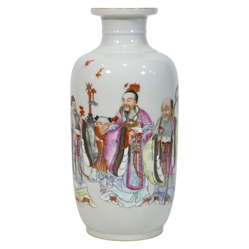 FAMILLE ROSE LONGEVITY AND FORTUNE CLUB VASE: Height 21.5 cm