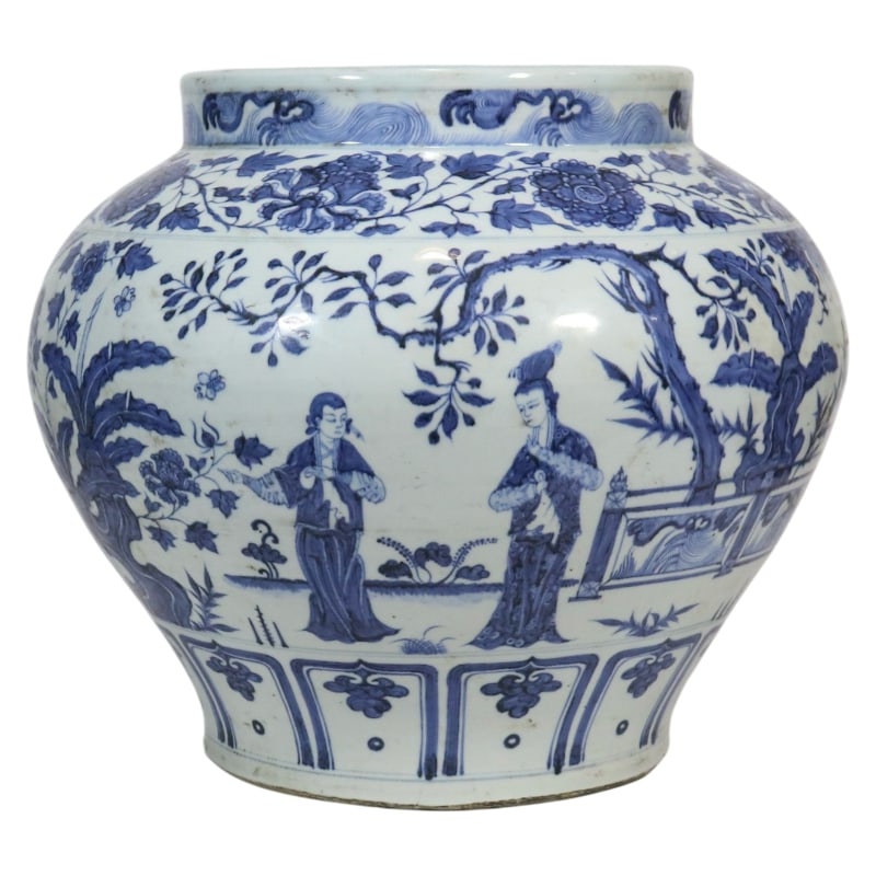 YUAN DYNASTY BLUE AND WHITE PORCELAIN JAR WITH BROCADE PAVILION DESIGN (1 of 8)