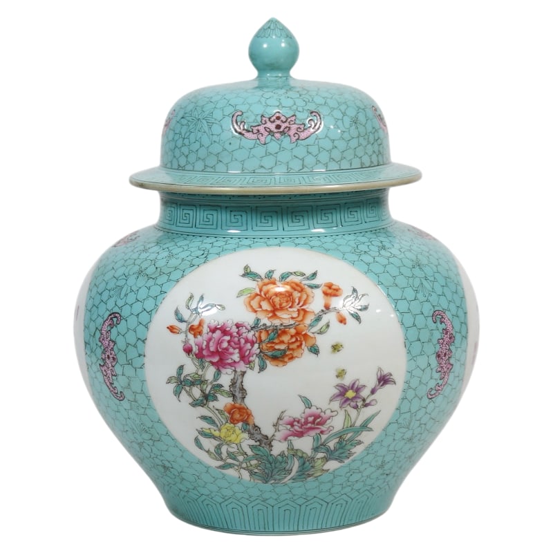 TURQUOISE GREEN GLAZED PLUM BLOSSOM PATTERN OPEN WINDOW WITH FOUR SEASONS FLORAL POEM PATTERN (1 of 9)