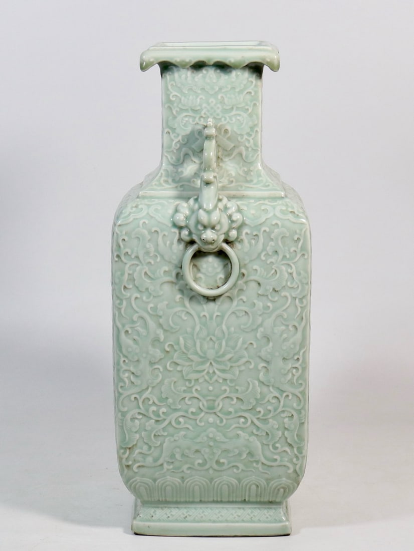 CELADON-GLAZED SQUARE VASE WITH DOUBLE HANDLES - 2
