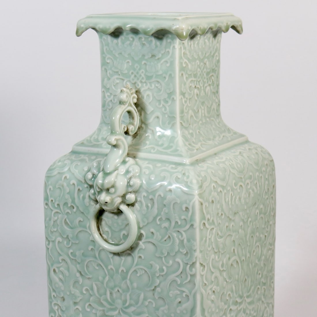 CELADON-GLAZED SQUARE VASE WITH DOUBLE HANDLES - 5