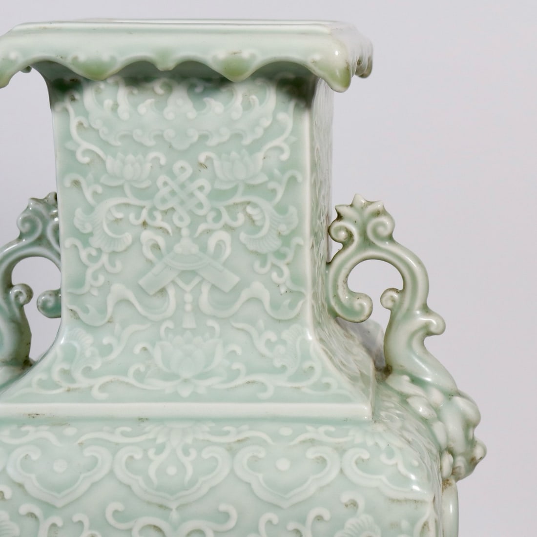 CELADON-GLAZED SQUARE VASE WITH DOUBLE HANDLES - 6