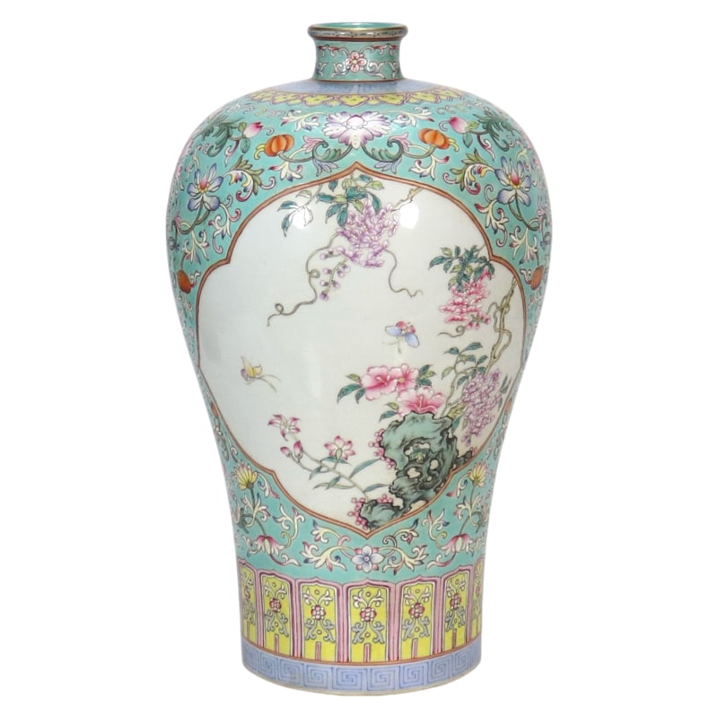 GREEN-GROUND FAMILLE ROSE VASES WITH INTERTWINED FLORAL PATTERNS AND OPENWORK FLORAL DESIGNS (1 of 9)