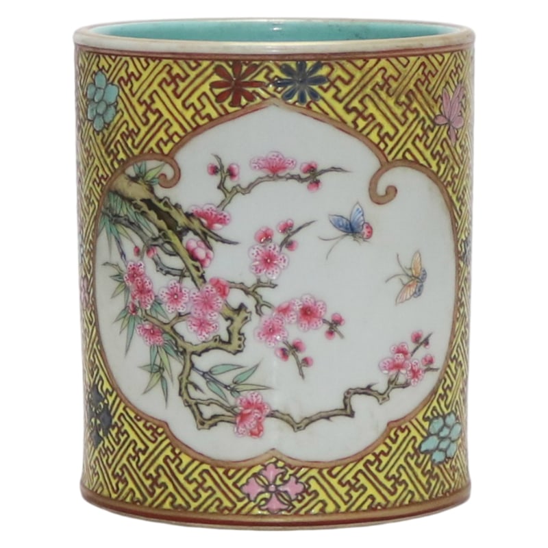 YELLOW-GROUND FLORAL BRUSH HOLDER (1 of 9)