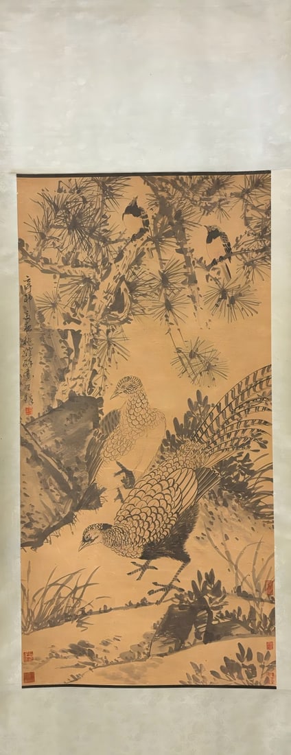 WANG DUO, FLOWERS AND BIRDS ON PAPER: 137×68cm