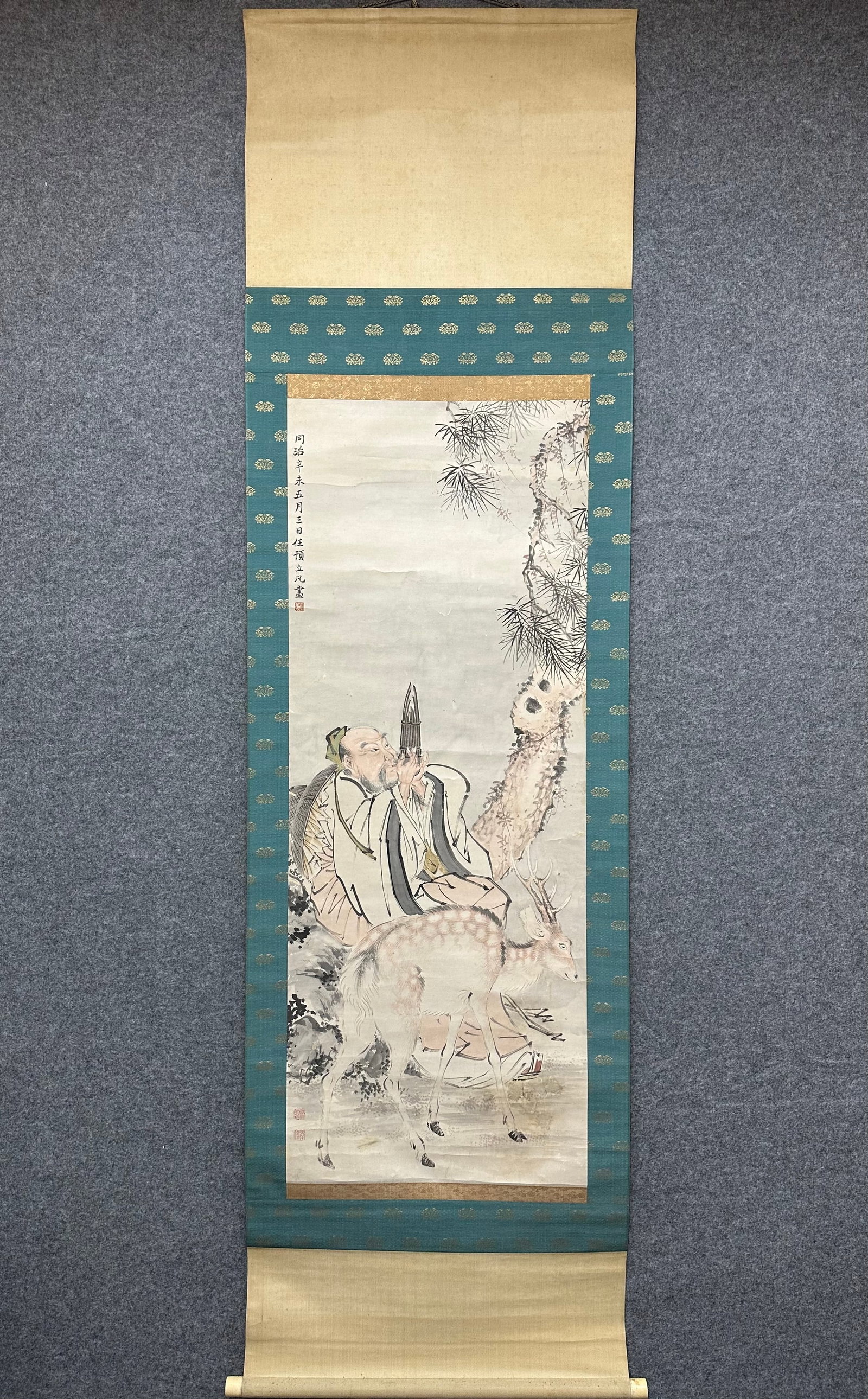 RENYU:FIGURES—PAPERHANGINGSCROLL: The painting size is 118×45cm.