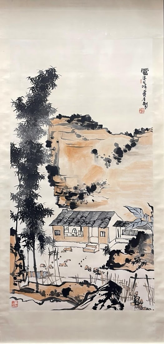 PAN TIANSHOU'S SIX-FOOT MOUNTAIN DWELLING DRAWINGS (HANGING SCROLL)潘天寿: Painting size: 180X95cm