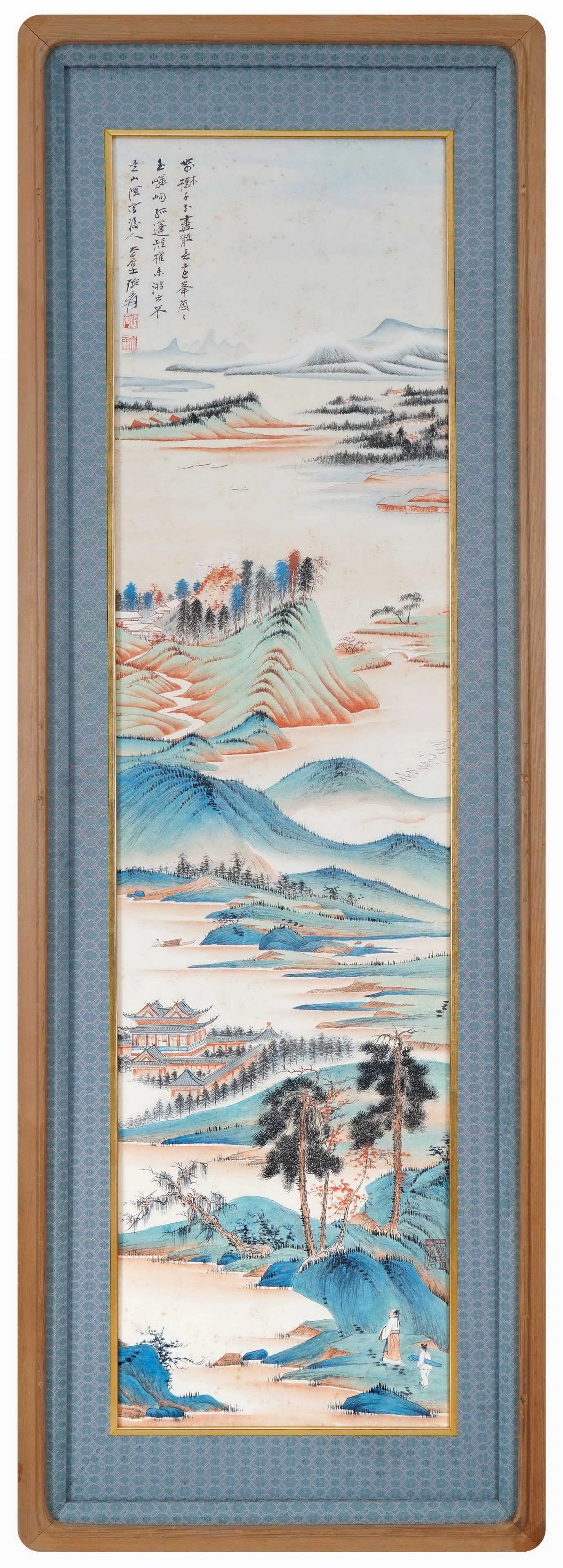 ZHANG DAQIAN'S LANDSCAPE, MIRROR FRAME,张大千: 150x50.5CM