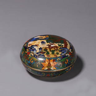 A CLOISONNE ENAMEL ROUND BOX AND COVER.: A CLOISONNE ENAMEL ROUND BOX AND COVER.