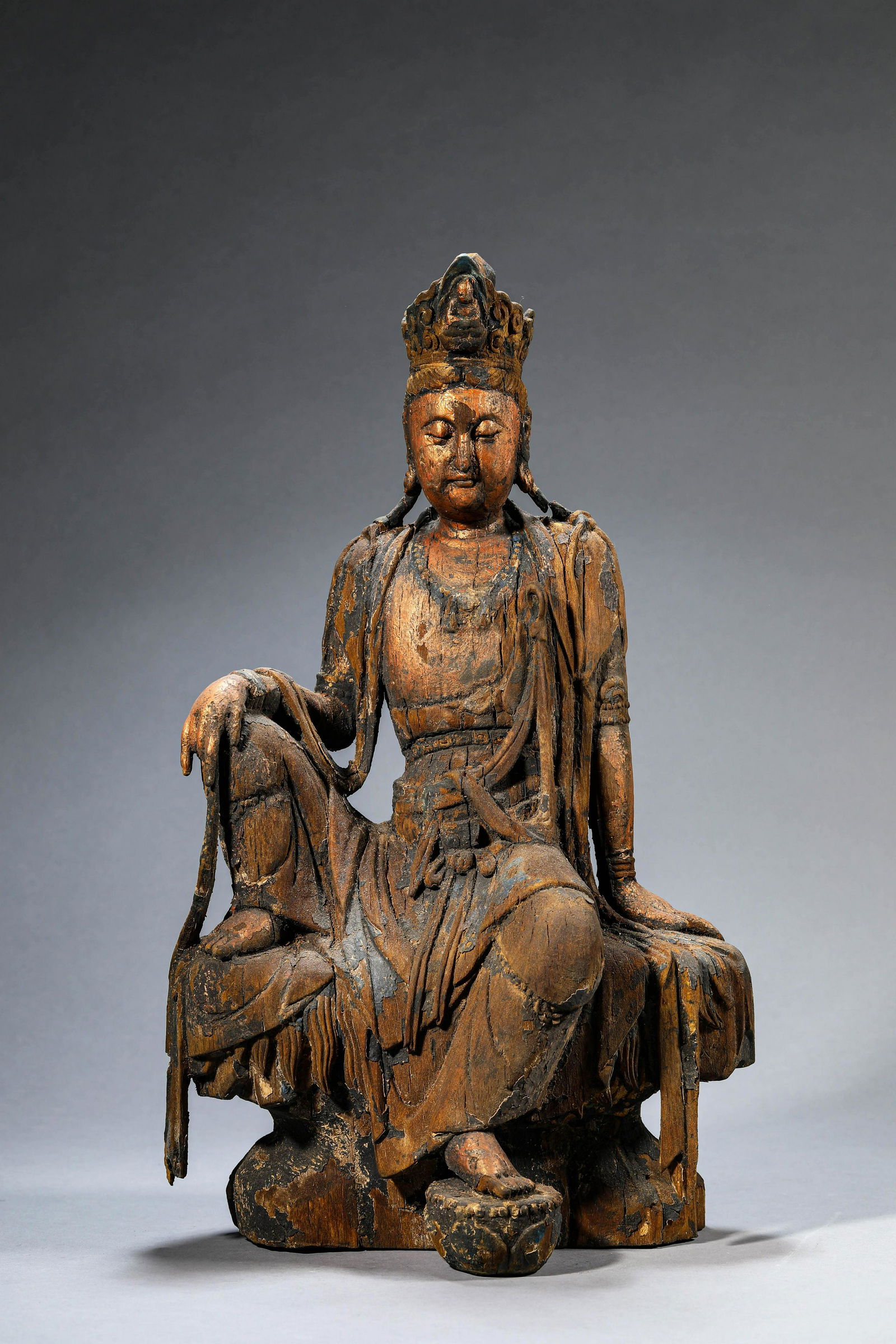 Carved Wood Figure of Seated Avalokitesvara (1 of 7)