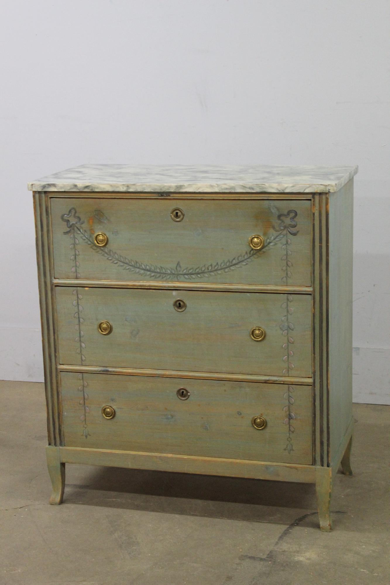 Gustavian Bureau with Hand-Painted Detail (1 of 3)
