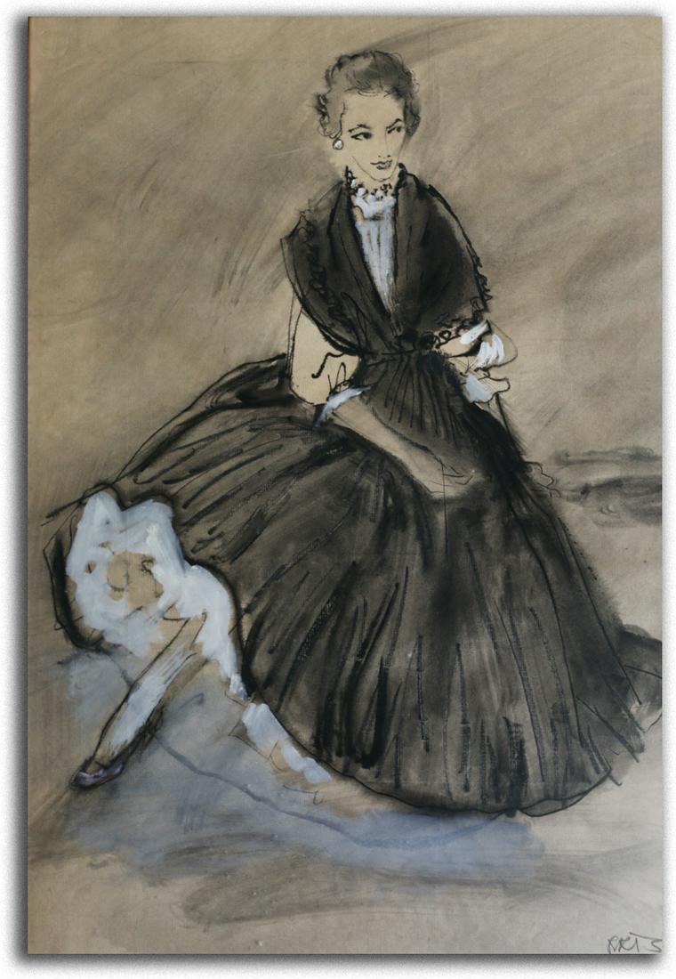 RENE BOUCHE Balenciaga, AMERICAN, Fashion Drawing (1 of 2)