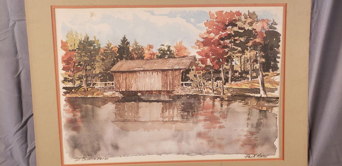 Paul Norton Watercolor signed Covered Bridge (1 of 2)