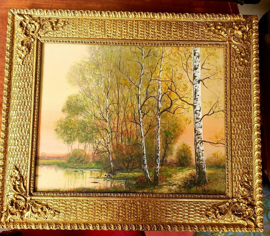 John Joseph Enneking Watercolor of White Birch trees (1 of 3)