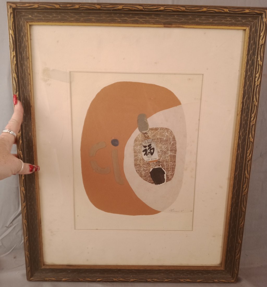 Laros 1961 Oriental Collage under glass: Laros 1961 Oriental Collage under glass measuring approximately 18 1/2" x 23"