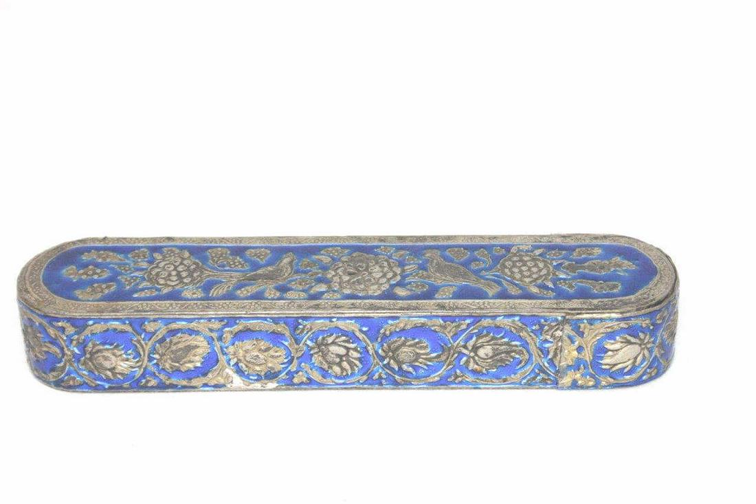 Ottoman QAJAR Silver Enamel Ink Pen Case Inlaid Design (1 of 4)