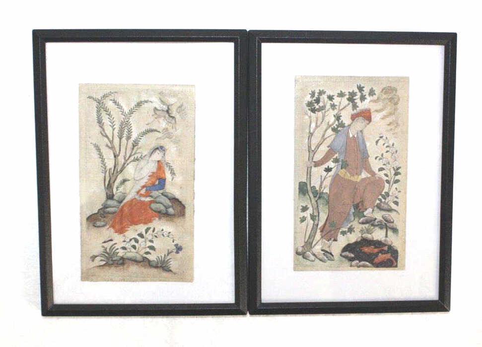 2 ANTIQUE PERSIAN Miniature SAFAVID MAN & WOMAN (1 of 3)