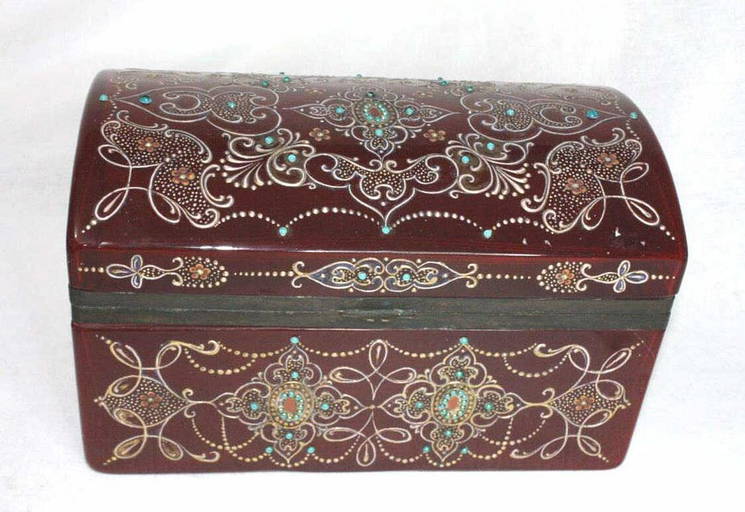 Vintage Cranberry Persian Qajar Jewellery Box Vintage (1094) on Feb 05