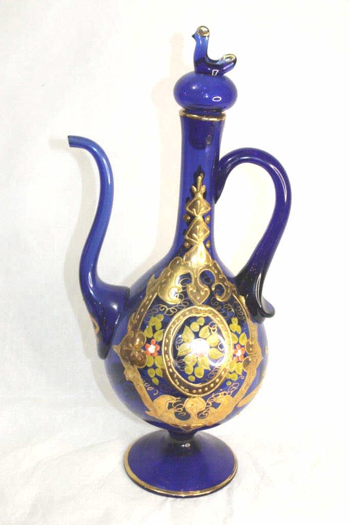 Blue persian Qajar Gold Moser-style Hand painted Blue persian  ewer (1 of 9)